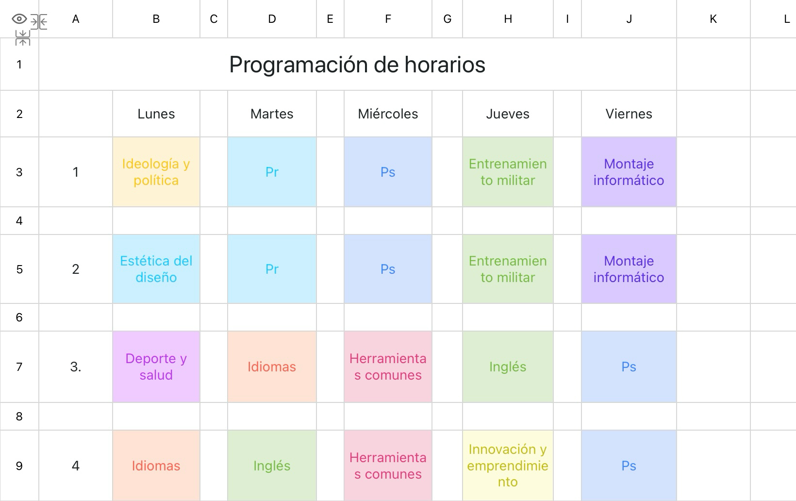 Programación de horarios